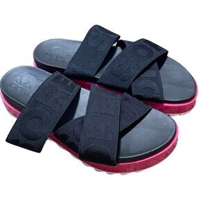 SOREL Womens Roaming Sport Slide Sandal Size 6.5 Black Punch Pink Cross Band